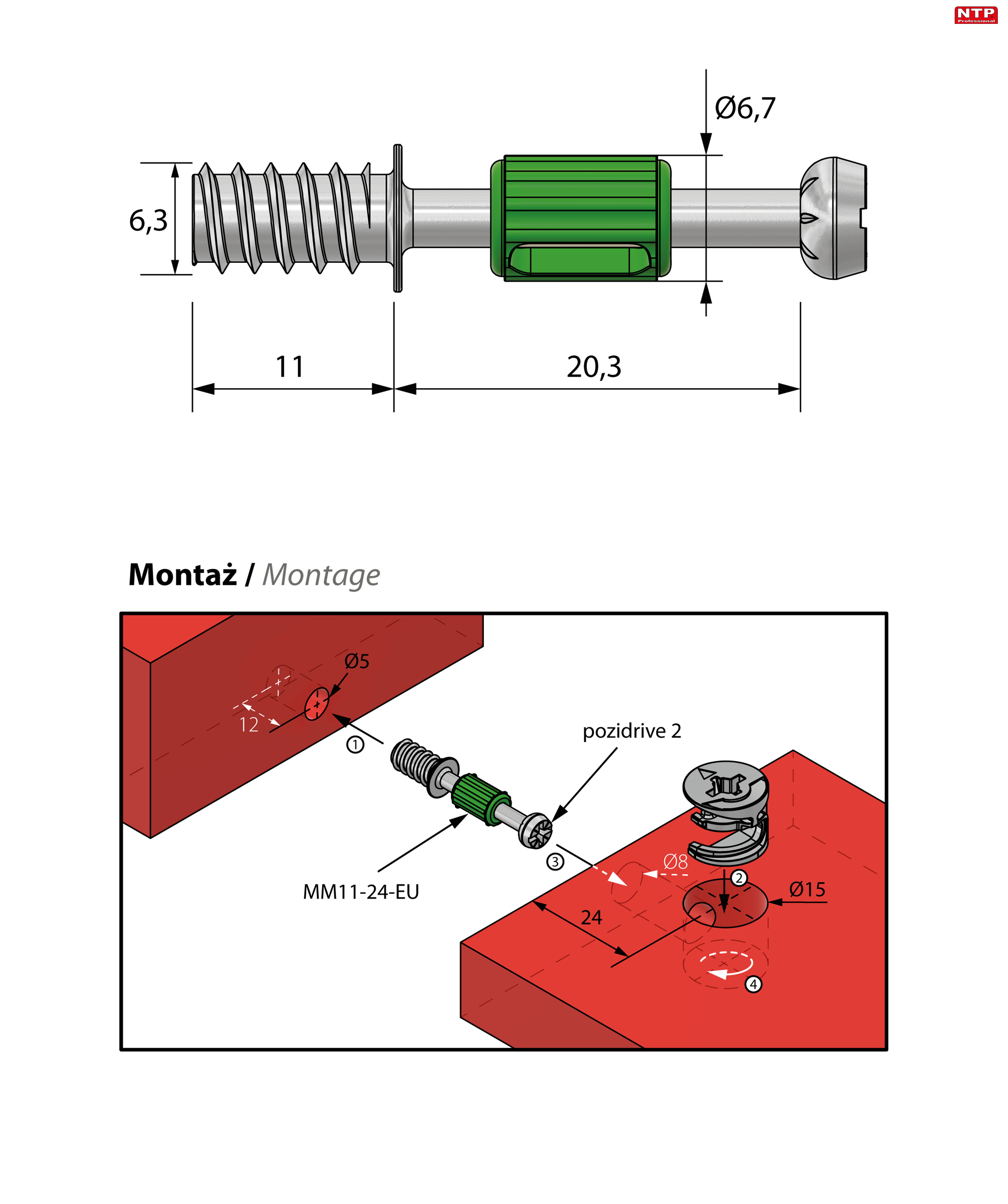 Zaczep mimośrodu 24mm euro rysunek techniczny