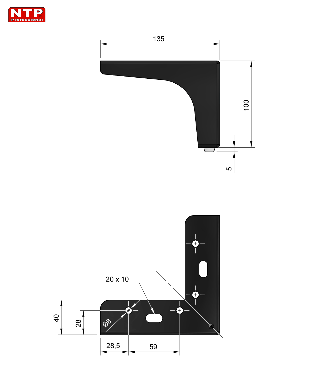 Nóżka meblowa 100mm rysunek techniczny