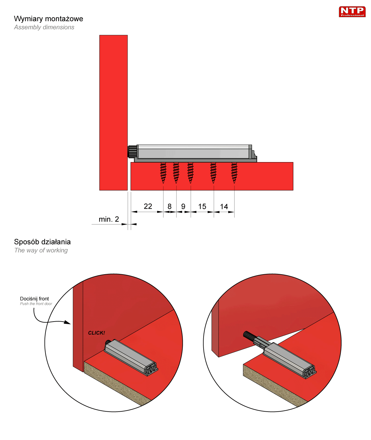 zatrzask z magnesem (tip-on) rysunek techniczny