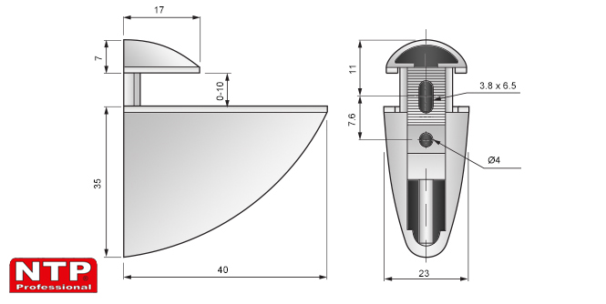 podpórka pelikan mini 35x40 rysunek techniczny