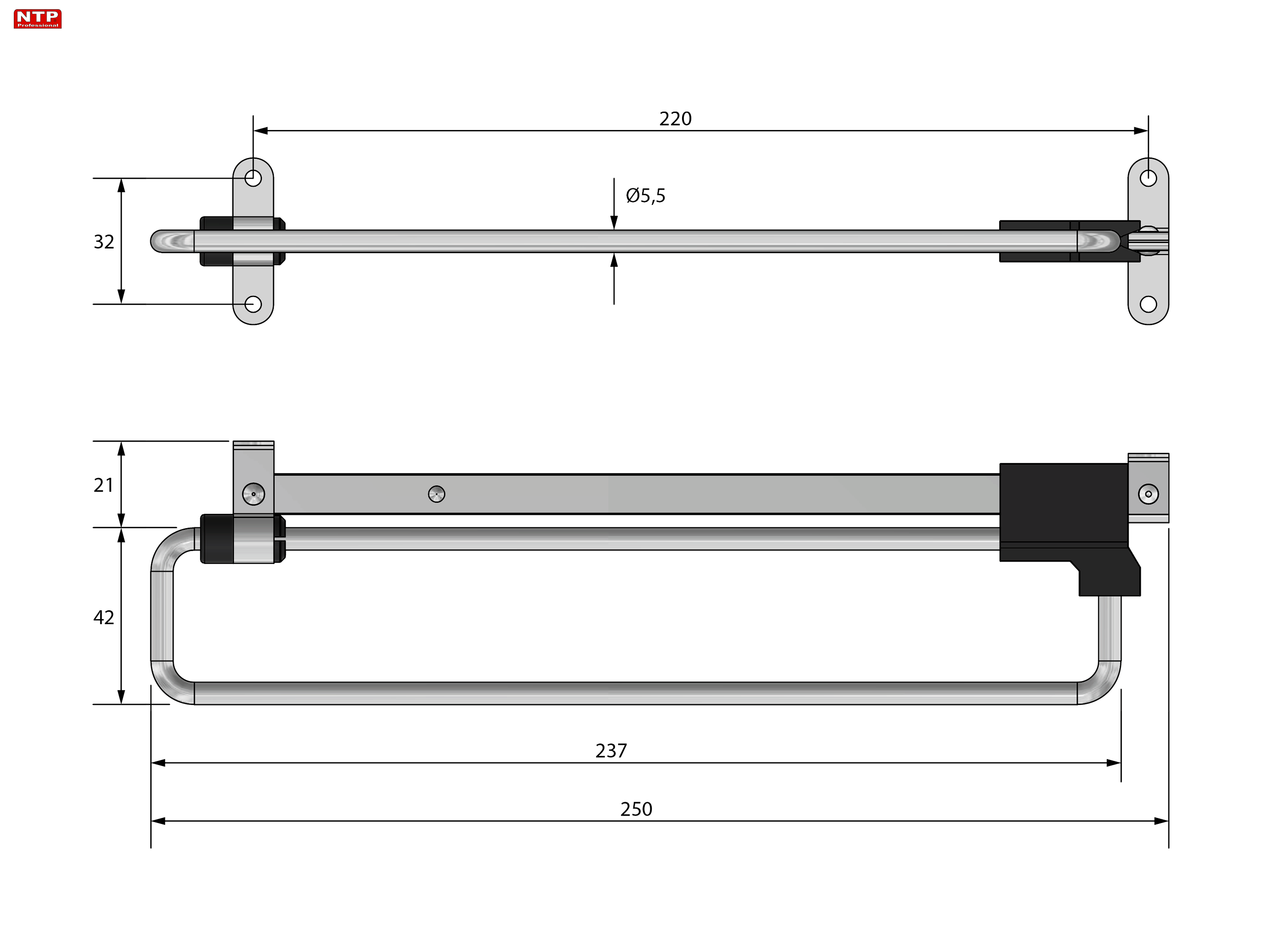 WIESZAK WYSUWNY NTP 250mm rysunki techniczne