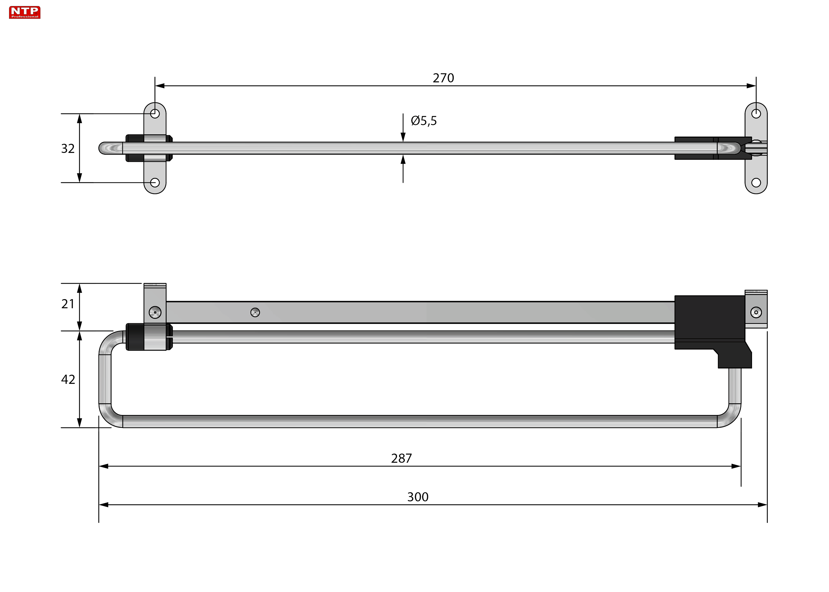 WIESZAK WYSUWNY NTP 300mm rysunki techniczne