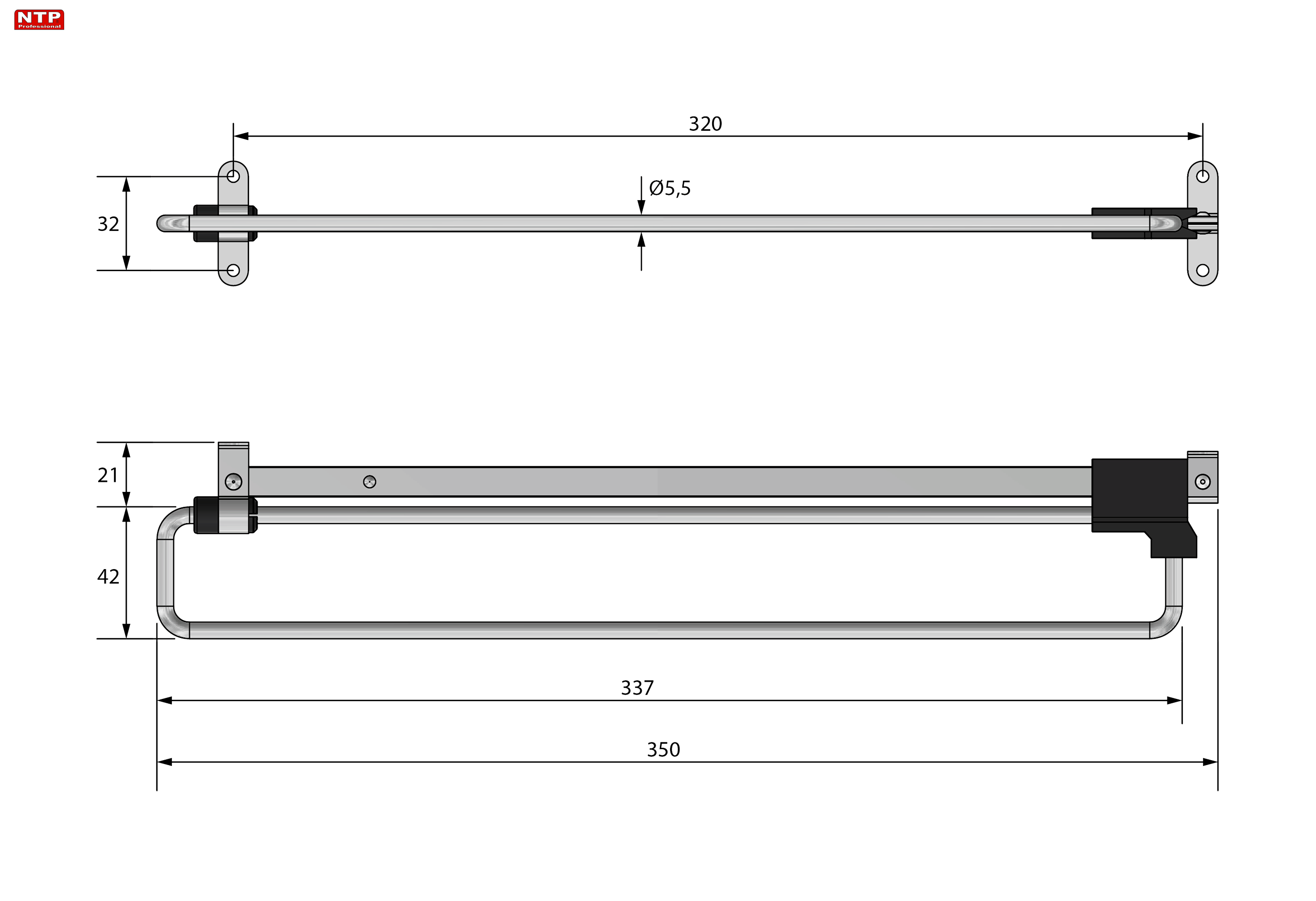 WIESZAK WYSUWNY NTP 350mm rysunki techniczne