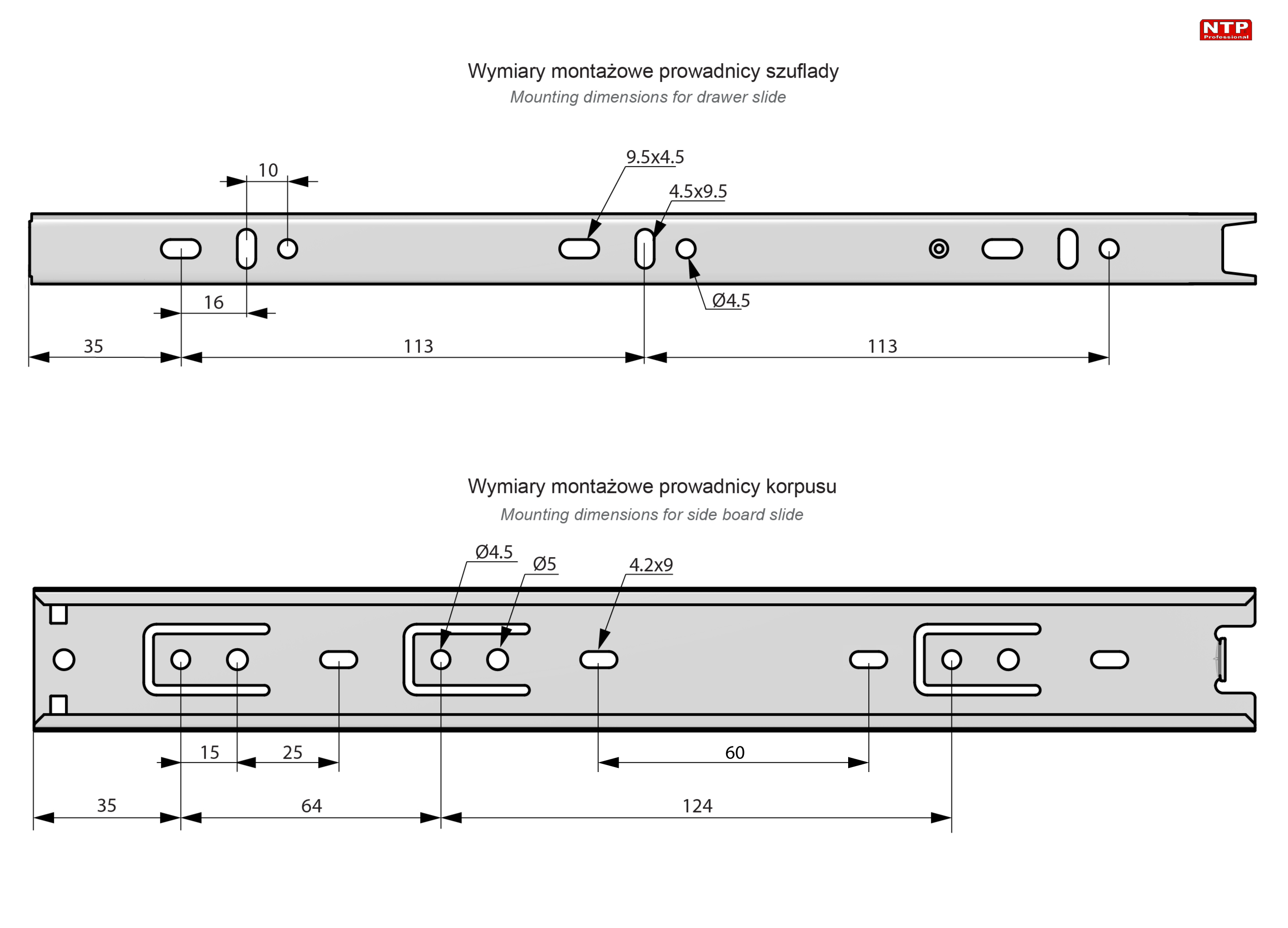 prowadnica kulkowa h-35 l-250 rysunke techniczny