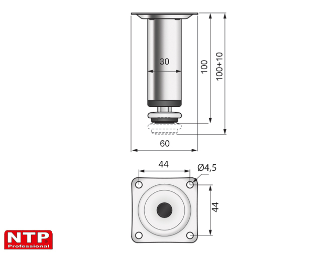 Nóżka meblowa 100mm rysunek techniczny